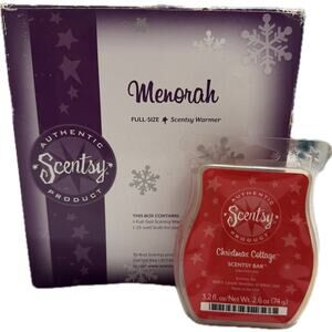 Scentsy Menorah Holiday Collection Full-Size Blue Ceramic Warmer + Wax Bar